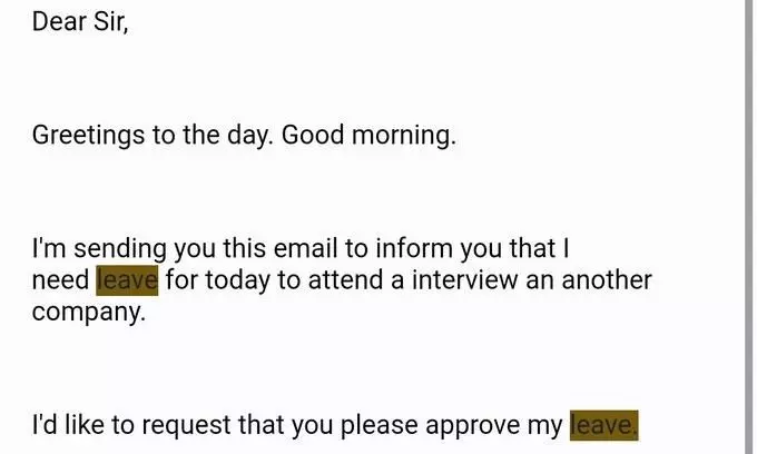 leave application screen short
