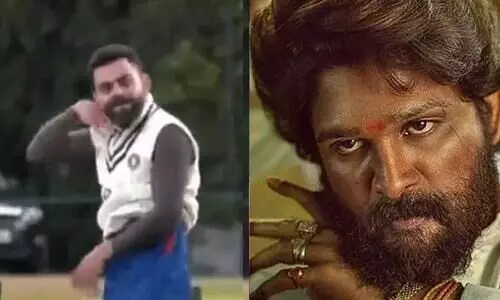 Virat Kohli imitates Allu Arjun’s ‘Pushpa’ gesture ahead of rescheduled Test Virat Kohli imitates Allu Arjun’s ‘Pushpa’ gesture ahead of rescheduled Test