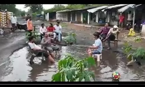 Unique Protest in MPs Anuppur, Locals Turn Giant Pothole on Road Into Beach