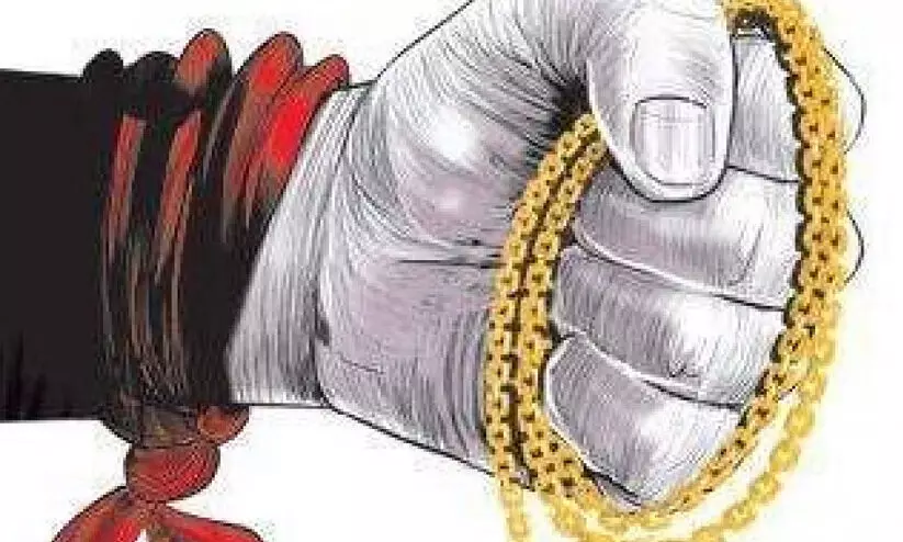 അടുക്കള വാതിൽ തകർത്ത് വീട്ടമ്മയുടെ മൂന്ന് പവന്റെ മാല കവർന്നു അടുക്കള വാതിൽ തകർത്ത് വീട്ടമ്മയുടെ മൂന്ന് പവന്റെ മാല കവർന്നു