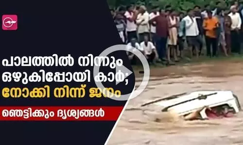 പാലത്തിൽ നിന്നും ഒഴുകിപ്പോയി കാർ; നോക്കി നിന്ന് ജനം-ഞെട്ടിക്കും ദൃശ്യങ്ങൾ