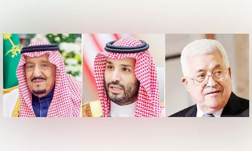 ഫ​ല​സ്തീ​നൊ​പ്പം സൗ​ദി​യു​ടെ ഉ​റ​ച്ച നി​ല​പാ​ട്: രാ​ജാ​വി​നും കി​രീ​ടാ​വ​കാ​ശി​ക്കും   ന​ന്ദി പ​റ​ഞ്ഞ് മ​ഹ്മൂ​ദ് അ​ബ്ബാ​സ്