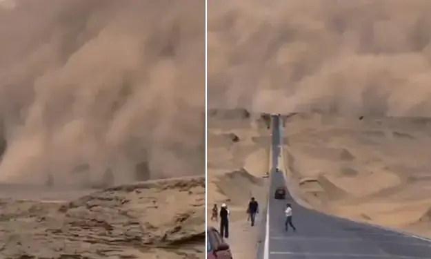 ചൈനയിൽ നാല് മണിക്കൂർ നീണ്ട മണൽ കൊടുങ്കാറ്റ്, ഭയന്ന് ജനം ചൈനയിൽ നാല് മണിക്കൂർ നീണ്ട മണൽ കൊടുങ്കാറ്റ്, ഭയന്ന് ജനം
