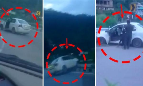 ദേശീയ പാതയിൽ പെൺകുട്ടിയുടെ കാർ സ്റ്റണ്ട്; നിയന്ത്രണം വിട്ട വാഹനം എതിർ റോഡിലേക്ക് പറന്ന് വീണു