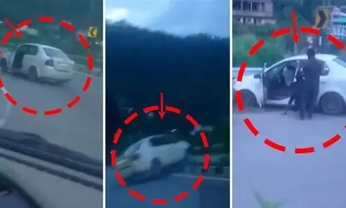 ദേശീയ പാതയിൽ പെൺകുട്ടിയുടെ കാർ സ്റ്റണ്ട്; നിയന്ത്രണം വിട്ട വാഹനം എതിർ റോഡിലേക്ക് പറന്ന് വീണു