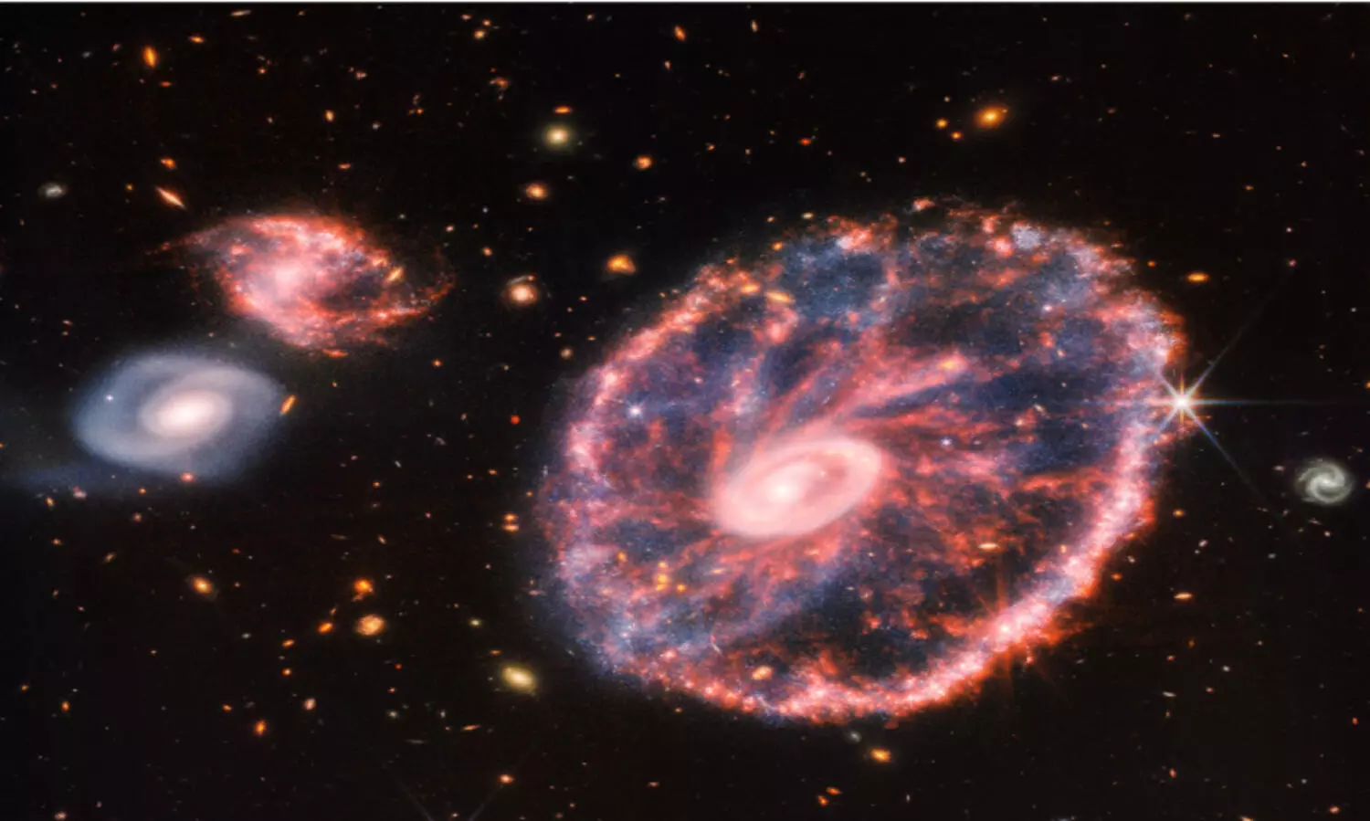 കാർട്ട് വീൽ ഗാലക്സിയുടെ വർണക്കാഴ്ചകൾ പകർത്തി ജെയിംസ് വെബ്