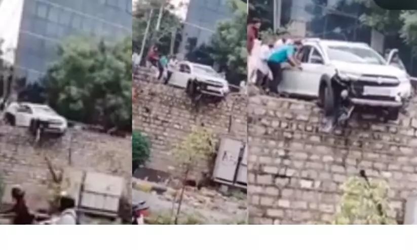 Watch: Woman has lucky escape after car brakes fail in Hyderabad Watch: Woman has lucky escape after car brakes fail in Hyderabad