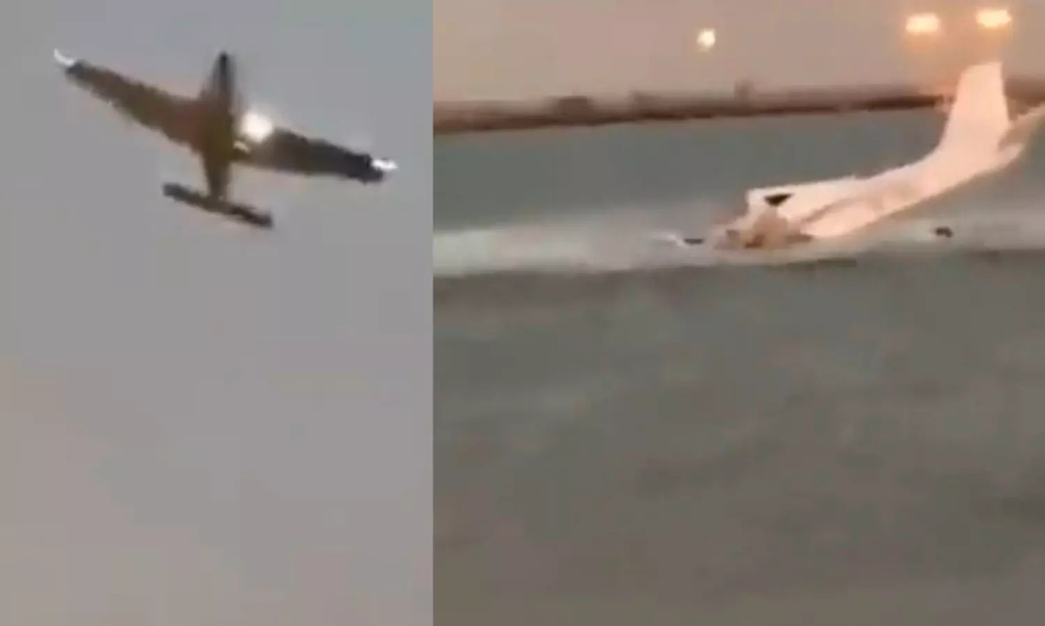 ചെറുവിമാനം കടലിൽ പതിക്കുന്നതിന് മുമ്പും ശേഷവുമുള്ള ദൃശ്യങ്ങൾ