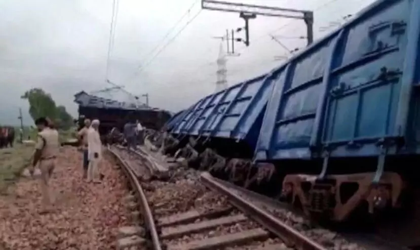 The goods train derailed near Rohtak’s Kharawar railway station on Sunday