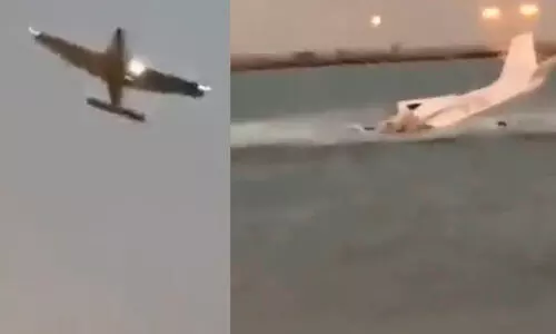 ചെറുവിമാനം കടലിൽ പതിക്കുന്നതിന് മുമ്പും ശേഷവുമുള്ള ദൃശ്യങ്ങൾ