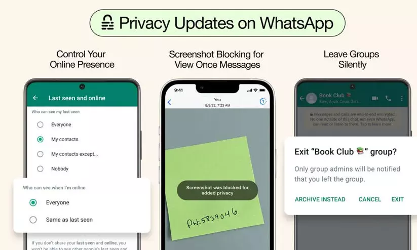 ഓൺലൈൻ സ്റ്റാറ്റസ് മറക്കാനാകും, ഗ്രൂപ്പുകളിൽനിന്ന് ആരും അറിയാതെ പുറത്തുപോകാം; പുതിയ സ്വകാര്യത ഫീച്ചറുകൾ പ്രഖ്യാപിച്ച് വാട്സ് ആപ്പ്