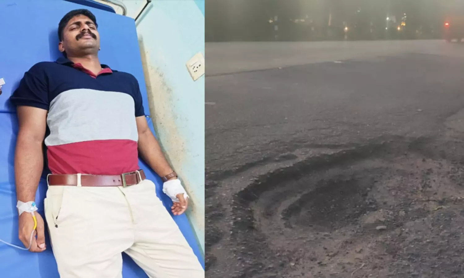 ഈ കുഴി രഹസ്യമല്ല പരസ്യമാണ്; എസ്.ഐ വീണത് സ്പീക്കർ രാജേഷിന്റെ കാർ വീണ കുഴിക്ക് സമീപം