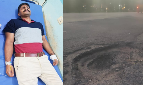 ഈ കുഴി രഹസ്യമല്ല പരസ്യമാണ്; എസ്.ഐ വീണത് സ്പീക്കർ രാജേഷിന്റെ കാർ വീണ കുഴിക്ക് സമീപം