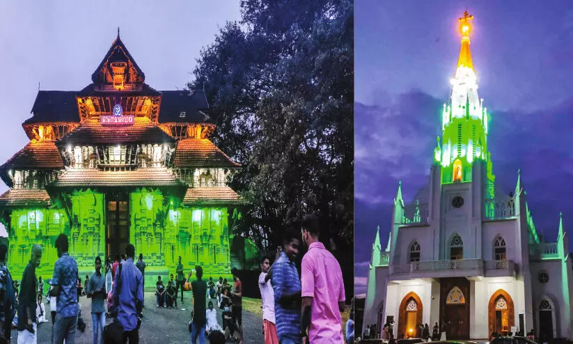 ത്രിവർണമണിഞ്ഞ് തെക്കേഗോപുരവും പുത്തൻപള്ളിയും