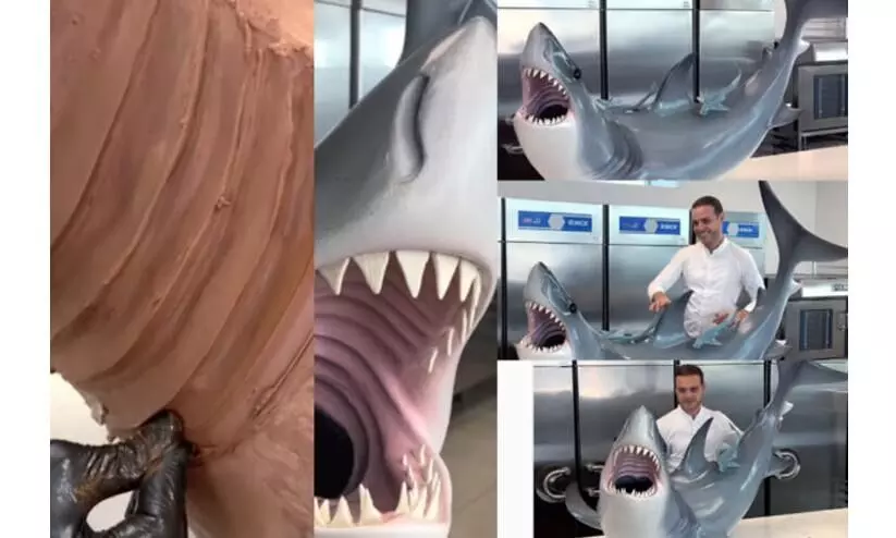 Pastry chef makes huge sculptures out of chocolate shark; Watch viral