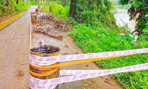 റോഡ് പുഴയെടുക്കുന്നു; അപകടാവസ്ഥയിൽ മടമ്പം-അലക്സ് നഗർ റോഡ്