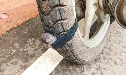 ബൈക്കിന്റെ ചക്രത്തിൽ പന്നിപ്പടക്കം കെട്ടിവെച്ച് യുവാവിനെ അപായപ്പെടുത്താൻ ശ്രമം