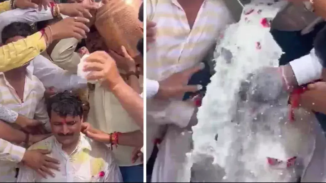 കൊലപാതക ശ്രമക്കേസിൽ പ്രതിയായ നേതാവിനെ പാലഭിഷേകം നടത്തി സ്വീകരിച്ച് കോൺഗ്രസ്