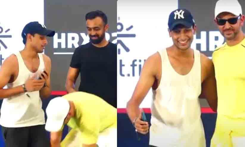 Hrithik Roshan touches his fans feet at an fitness brand event , Video went viral Hrithik Roshan touches his fans feet at an fitness brand event , Video went viral