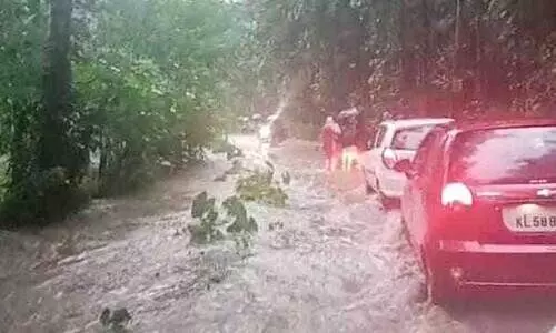 അപ്രതീക്ഷിത മഴ: പരിയങ്ങാട് ടി.കെ കോളനി റോഡിൽ ഗതാഗതം സ്തംഭിച്ചു