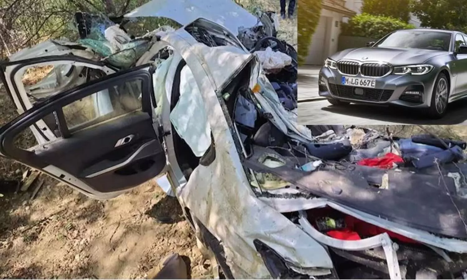 അമിത വേഗം; എക്സ്പ്രസ്സ് ഹൈവേയിൽ അപകടത്തിൽപ്പെട്ട ബി.എം.ഡബ്ല്യു കാർ തവിടുപൊടി