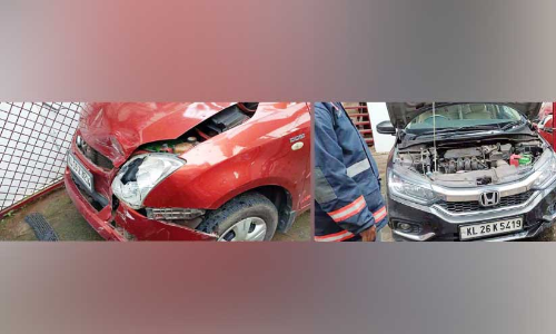 പിന്നോട്ടുവന്ന കാർ മറ്റൊരു കാറിലിടിച്ച് തീപിടിച്ചു