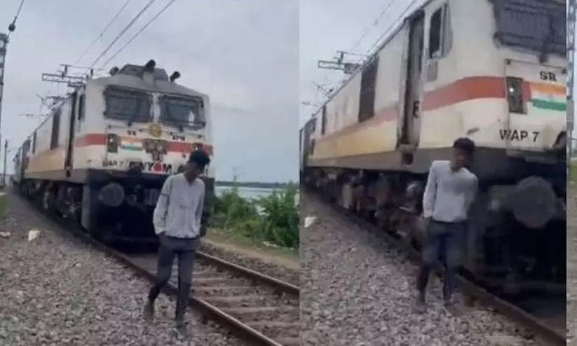 Teen hit by train while making reel near railway track in Telangana Teen hit by train while making reel near railway track in Telangana