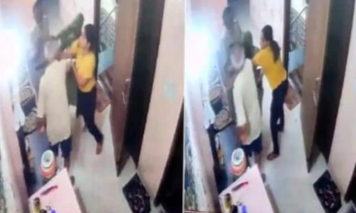 സഹപ്രവർത്തകന്റെ മുമ്പിൽ ഭർതൃപിതാവിനെ പൊതിരെ തല്ലി പൊലീസുകാരി; വീഡിയോ വൈറൽ