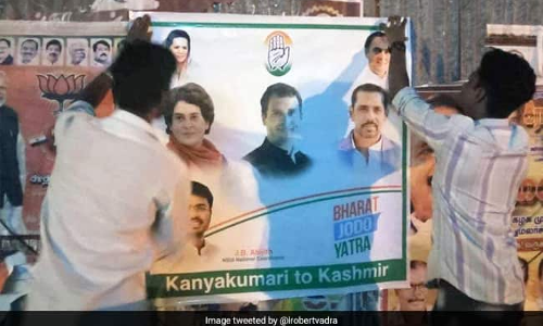 ഭാ​ര​ത്​ ജോ​ഡോ യാത്രക്ക്​ വാദ്രയുടെ പടം വെച്ച്​ പോസ്റ്റർ; പരിഹാസവുമായി ബി.ജെ.പി