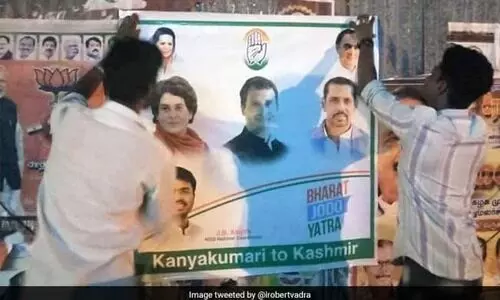 ഭാ​ര​ത്​ ജോ​ഡോ യാത്രക്ക്​ വാദ്രയുടെ പടം വെച്ച്​ പോസ്റ്റർ; പരിഹാസവുമായി ബി.ജെ.പി