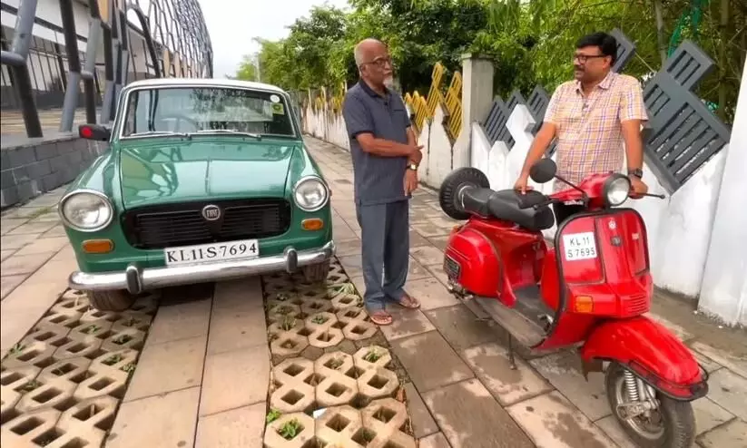 This man has been driving the same car and scooter for 40 years