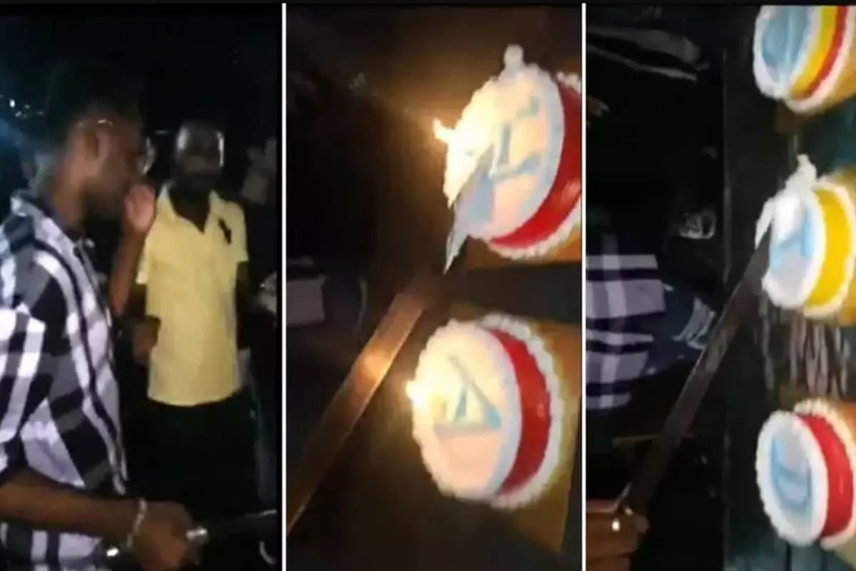 വാൾ കൊണ്ട് ബർത്ത്ഡേ കേക്ക് മുറിച്ച 17കാരനെതിരെ കേസ് വാൾ കൊണ്ട് ബർത്ത്ഡേ കേക്ക് മുറിച്ച 17കാരനെതിരെ കേസ്