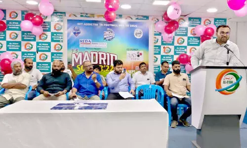 മഡ്രിഡ് സോക്കർ ക്ലബ് സോക്കർ സെവൻസ് ലോഗോ പ്രകാശന, ട്രോഫി ലോഞ്ചിങ് ചടങ്ങിൽ റിസ്‍വാൻ അഹമ്മദ് സംസാരിക്കുന്നു