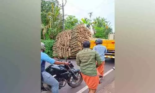 അപകടങ്ങൾ പതിവാകുന്നു; മുണ്ടേരിക്കടവുകാർക്ക് ഭീഷണിയായി അമിതഭാരം കയറ്റുന്ന മിനിലോറികൾ