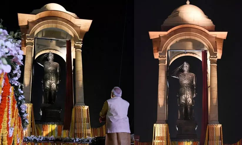 ഇന്ത്യഗേറ്റിൽ സ്ഥാപിച്ച ബോസിന്റെ പ്രതിമ നരേന്ദ്ര മോദി അനാഛാദനം ചെയ്യുന്നു