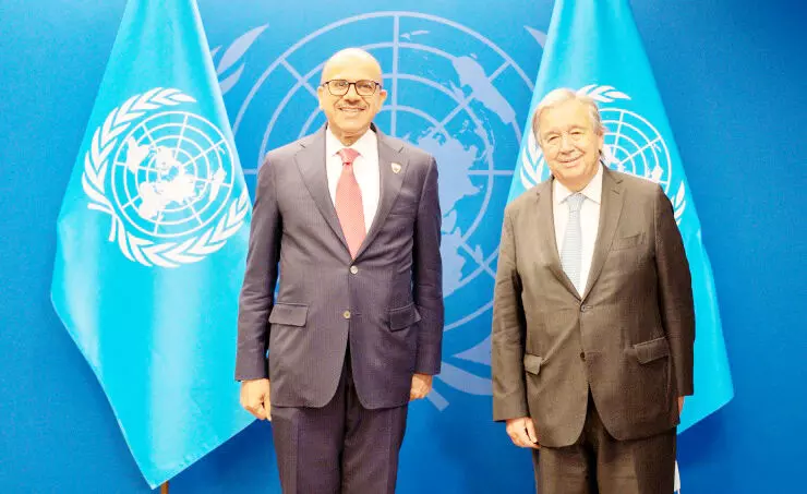 വി​ദേ​ശ​കാ​ര്യ മ​ന്ത്രി യു.​എ​ൻ സെ​ക്ര​ട്ട​റി ജ​ന​റ​ലു​മാ​യി കൂ​ടി​ക്കാ​ഴ്ച ന​ട​ത്തി