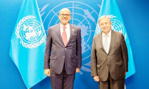 വി​ദേ​ശ​കാ​ര്യ മ​ന്ത്രി യു.​എ​ൻ സെ​ക്ര​ട്ട​റി ജ​ന​റ​ലു​മാ​യി കൂ​ടി​ക്കാ​ഴ്ച ന​ട​ത്തി