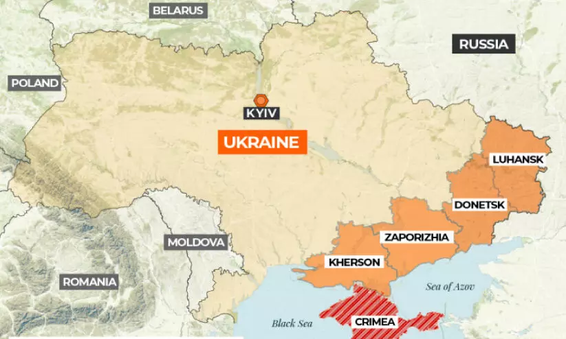 പുടിൻ ഒപ്പുവെച്ചു; യുക്രെയ്ന്റെ 18 ശതമാനം ഭൂമി ഇനി റഷ്യയുടേത് പുടിൻ ഒപ്പുവെച്ചു; യുക്രെയ്ന്റെ 18 ശതമാനം ഭൂമി ഇനി റഷ്യയുടേത്