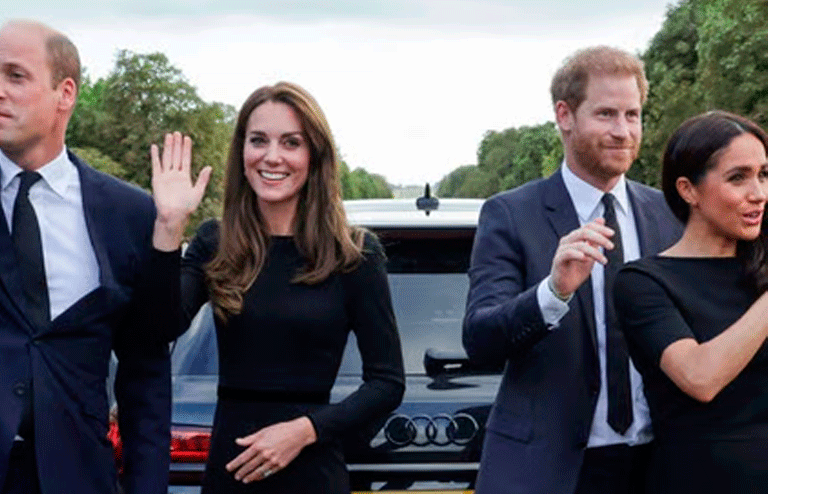 Britains Prince William, Kate, Princess of Wales, Prince Harry and Meghan