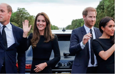 Britains Prince William, Kate, Princess of Wales, Prince Harry and Meghan