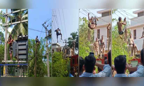 മാല മോഷ്ടാവ് വൈദ്യുതിത്തൂണിൽ