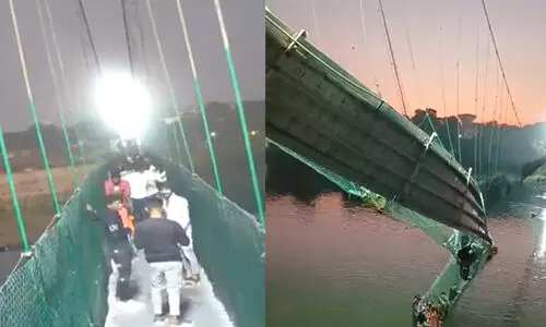 നിമിഷാർധം കൊണ്ട് തൂക്കുപാലം നദിയിലേക്ക്; മോർബി അപകടത്തിന്‍റെ നടുക്കുന്ന ദൃശ്യങ്ങൾ -VIDEO