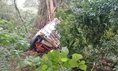 ചുരത്തിൽ വീണ്ടും അപകടം; ഗ്യാസ് ലോറി കൊക്കയിലേക്ക് മറിഞ്ഞ് ഡ്രൈവർക്ക് പരിക്ക്