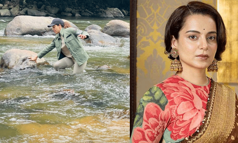 Kangana Ranaut slips in river during Emergency recce Kangana Ranaut slips in river during Emergency recce