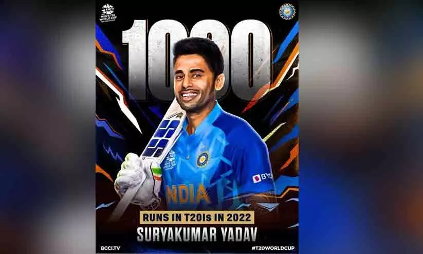 സൂര്യനെ പോലെ വെട്ടിത്തിളങ്ങി സ്കൈ; കലണ്ടർ വർഷം 1000 റൺസ് പൂർത്തിയാക്കി