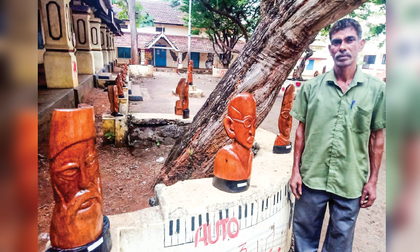 പ്രമോദ് തൊട്ടാൽ തെങ്ങിൻതടികൾ ശിൽപങ്ങളാകും പ്രമോദ് തൊട്ടാൽ തെങ്ങിൻതടികൾ ശിൽപങ്ങളാകും
