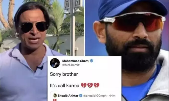 ലോകകപ്പ് നഷ്ടം: ഹൃദയംതകർന്ന ഇമോജിയിട്ട് അക്തർ; കർമദോഷമെന്ന് കളിയാക്കി ഷമി- അതിന് അക്തറിന്റെ മറുപടി ഇതാണ്...