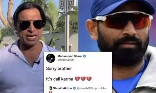 ലോകകപ്പ് നഷ്ടം: ഹൃദയംതകർന്ന ഇമോജിയിട്ട് അക്തർ; കർമദോഷമെന്ന് കളിയാക്കി ഷമി- അതിന് അക്തറിന്റെ മറുപടി ഇതാണ്...