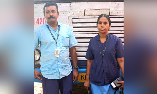 യുവതിക്ക് തുണയായി ബസ് ഡ്രൈവറും കണ്ടക്ടറും