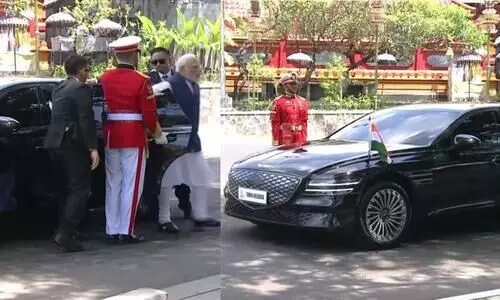 Indian Prime Minister Narendra Modi arrives in a Hyundai sedan at G20 summit